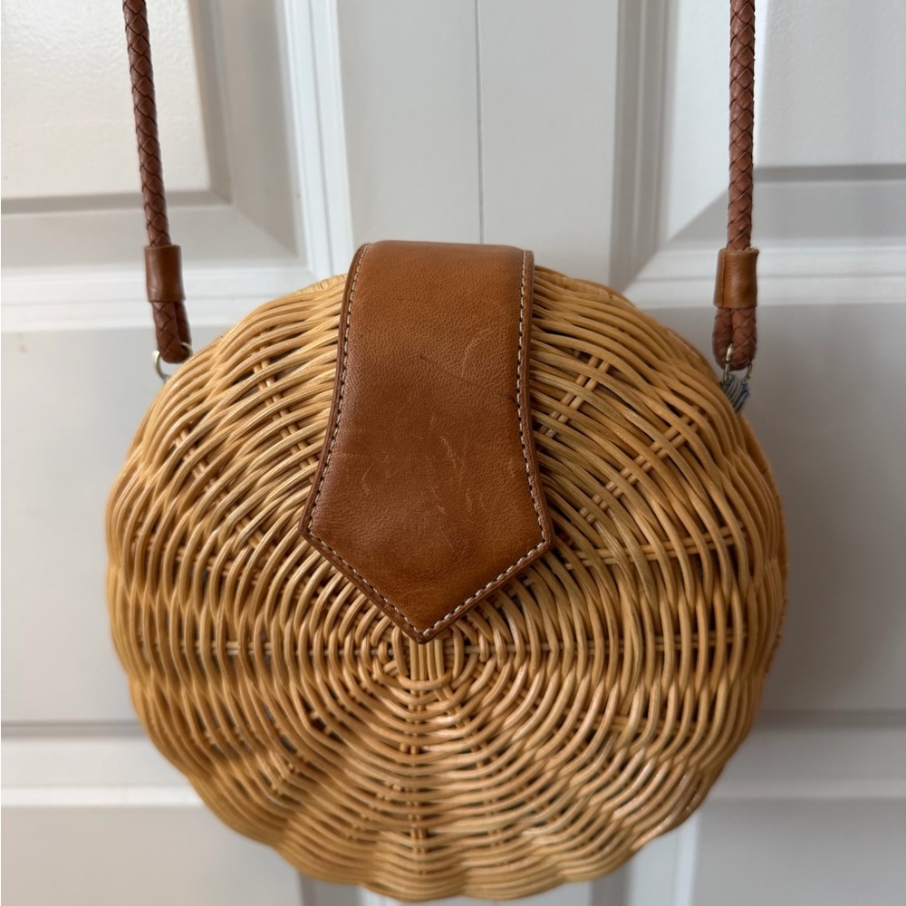 J. McLaughlin Tan Woven Crossbody Bag